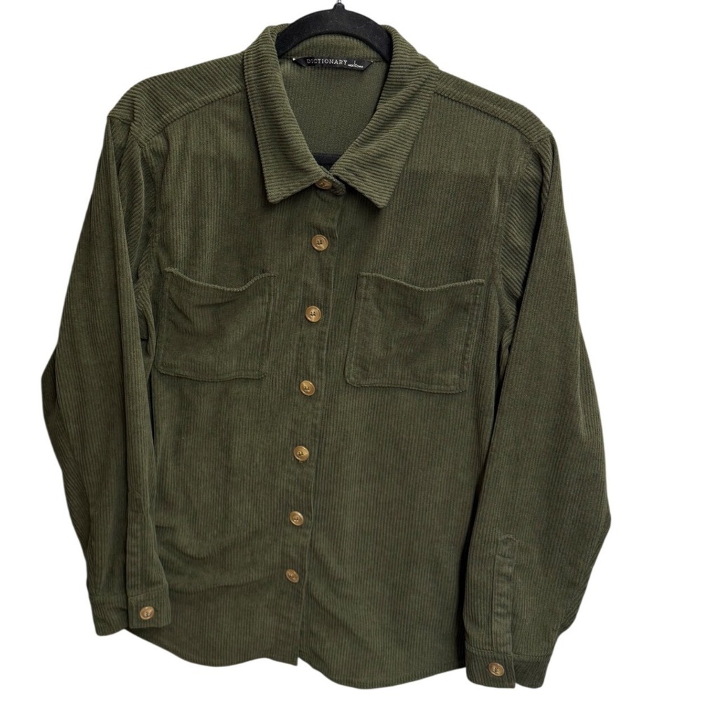 Dictionary Corduroy Shirt Mens Large Olive Green Buton Down Shacket